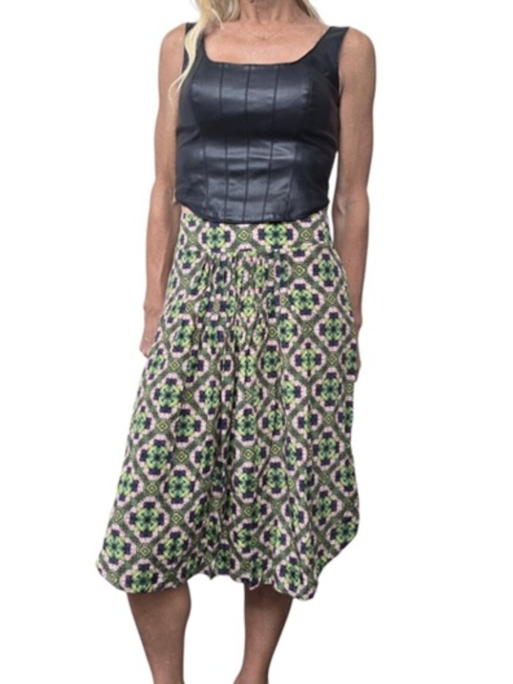 Collection 66 Silk Cotton Floral Midi Skirt Swiss Designer 38